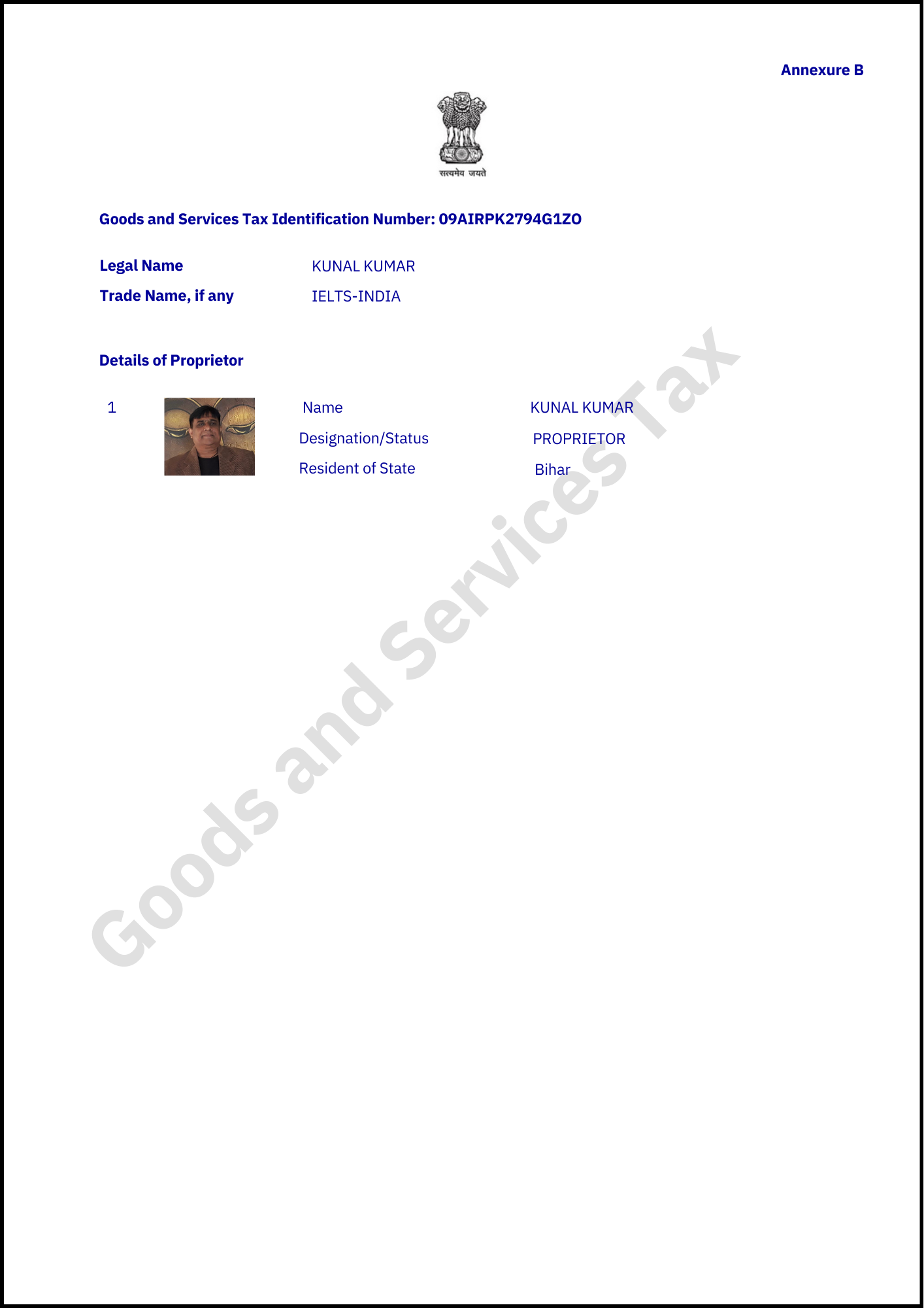 GST Filing Certificate